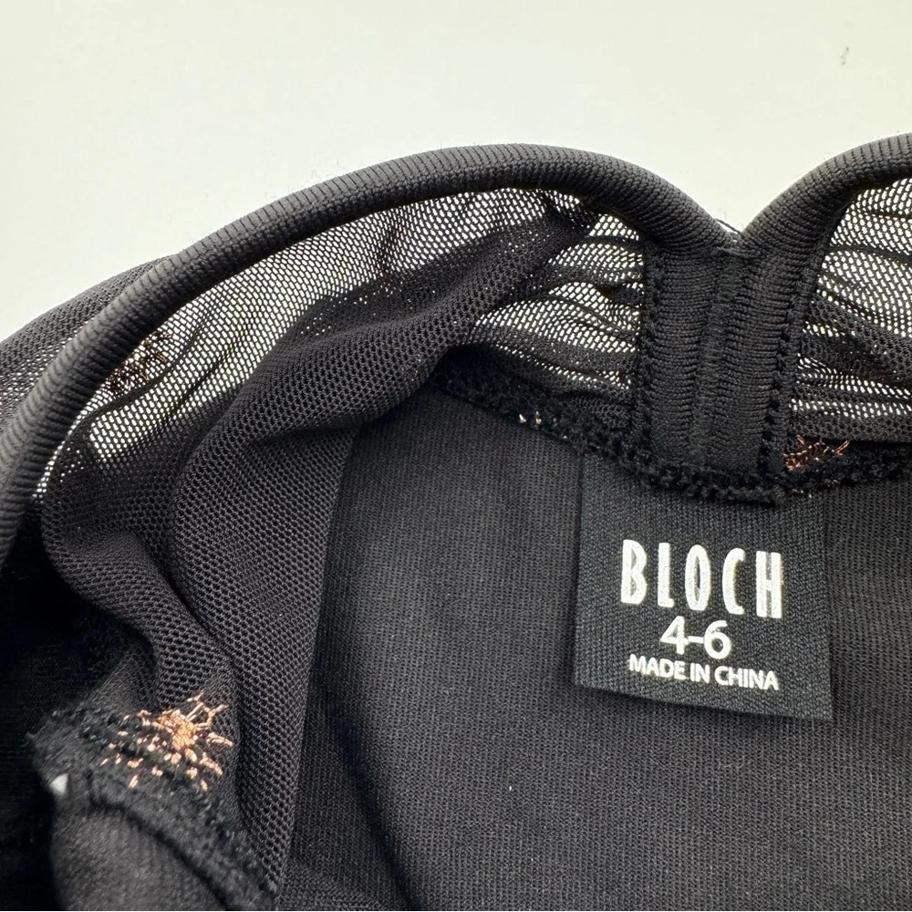 Bloch Kids Black Dance Leotard | Open Back Mesh Detail | Short Sleeve | Size 4–6